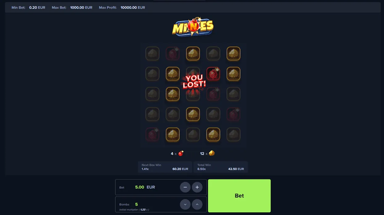 Інтерфейс Mines на смартфоні